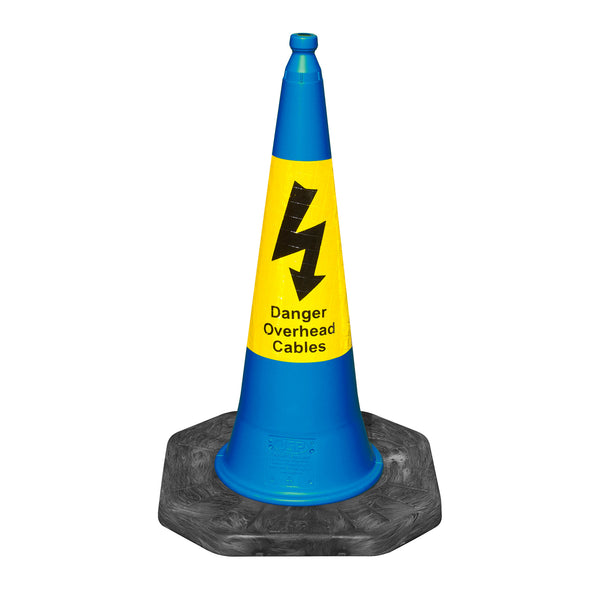 JSP Dominator&trade; 1m Blue Traffic Cone - Yellow Danger Overhead Cables
