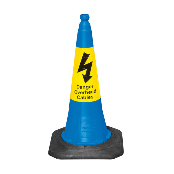 JSP Dominator 75cm Blue Traffic Cone- Yellow Sealbrite Danger Overhead Cables