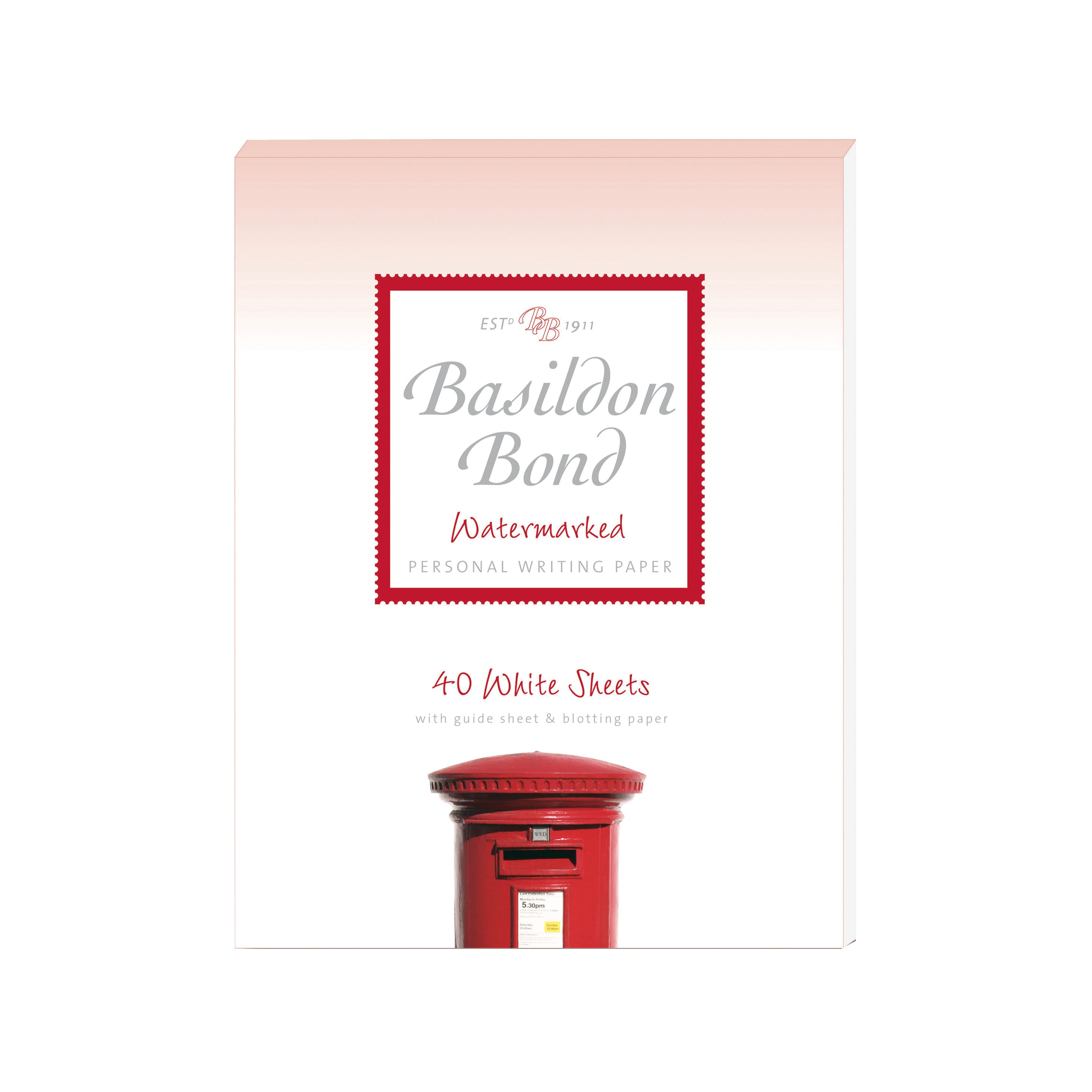 A Basildon Bond white writing pad featuring high-quality watermarked paper for letters.