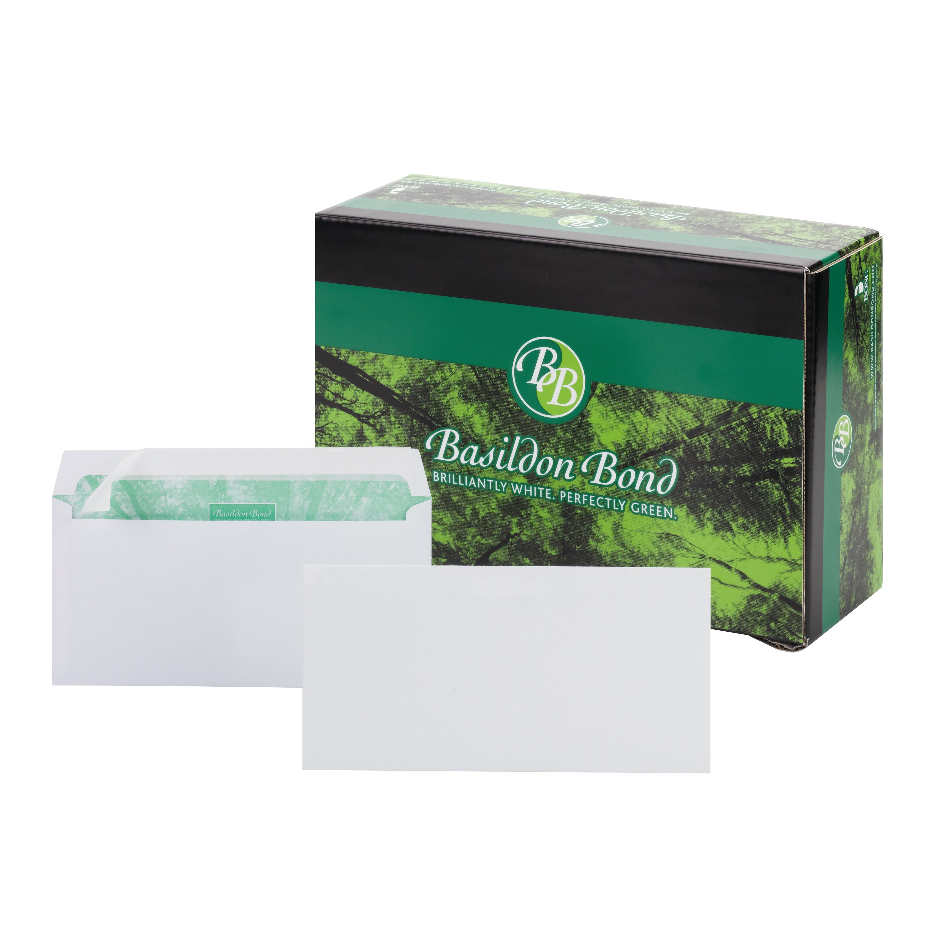 A plain white Basildon Bond DL wallet envelope with a secure peel-and-seal flap closure.