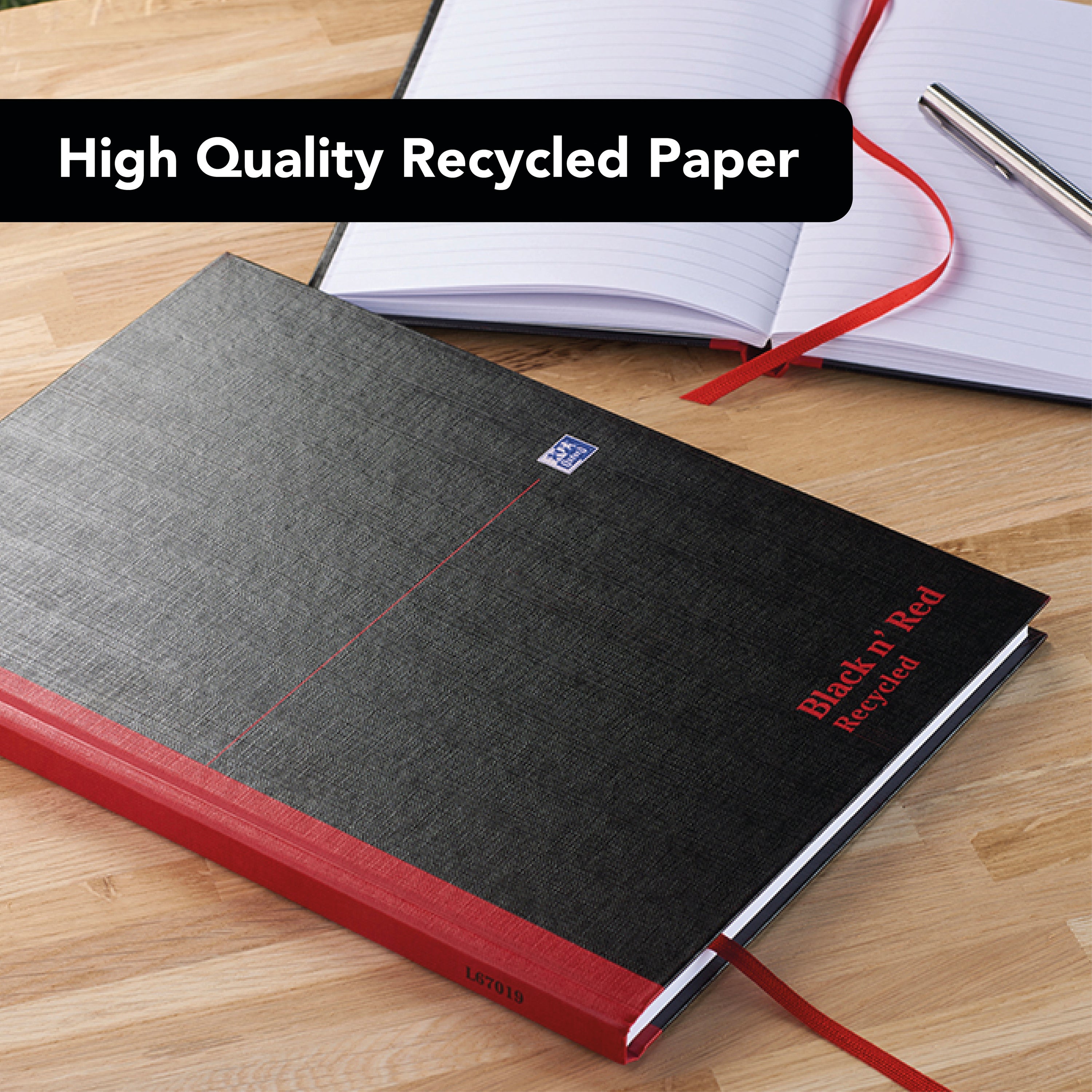 Black n' Red Casebound Ruled Recycled Hardback Notebook 192 Pages A5 – (Pack of 5)
