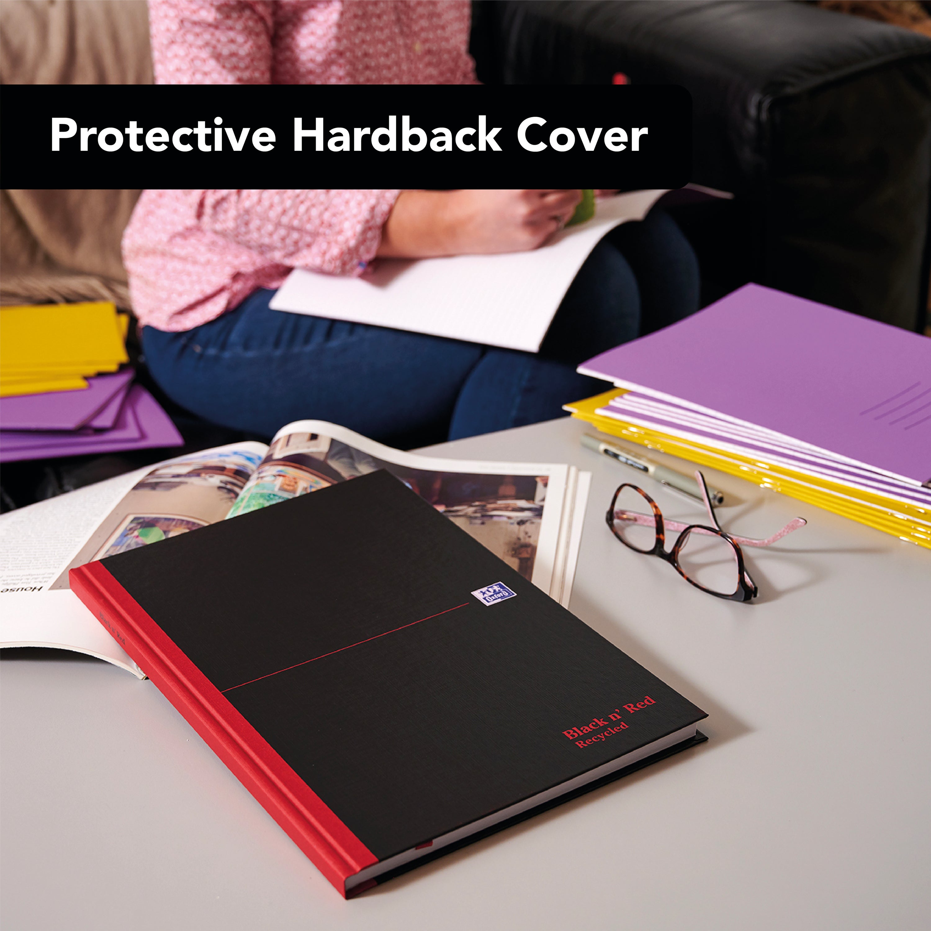 Black n' Red Casebound Ruled Recycled Hardback Notebook 192 Pages A5 – (Pack of 5)