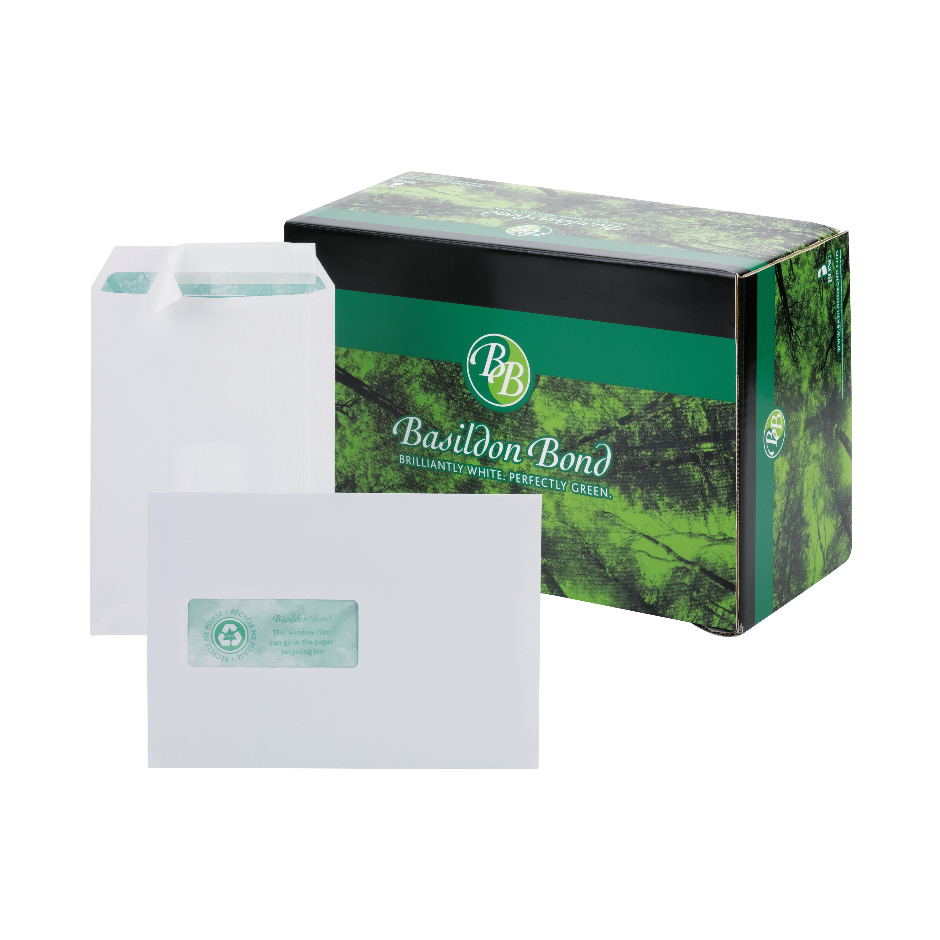 The 500-pack box of white Basildon Bond C5 window envelopes, ideal for office supplies.
