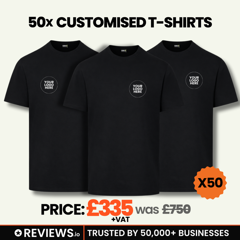 50 Personalised Embroidered Work T-Shirts with Free Logo