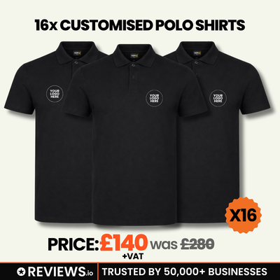 16x Personalised Embroidered Work Polo Shirts with Free Logo