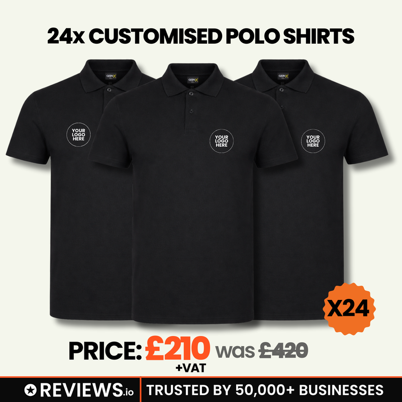 24x Personalised Embroidered Work Polo Shirts with Free Logo