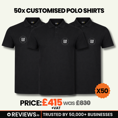 50x Personalised Embroidered Work Polo Shirts with Free Logo