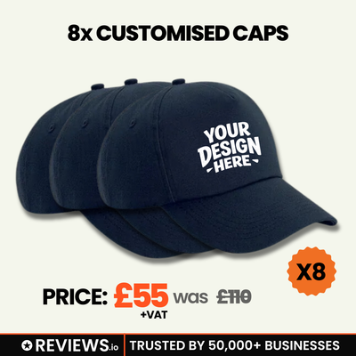 8x Embroidered/Printed Caps Bundle Deal with Free Company/Club Logo