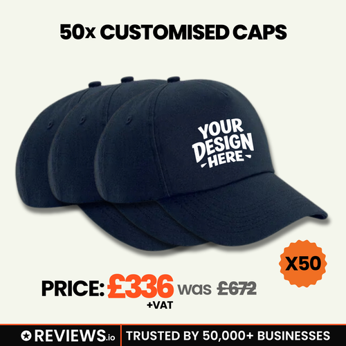 50x Embroidered/Printed Caps Bundle Deal with Free Company/Club Logo