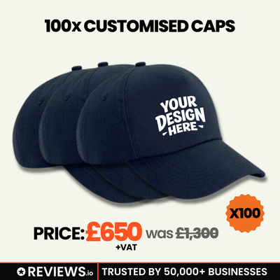 100x Embroidered/Printed Caps Bundle Deal with Free Company/Club Logo