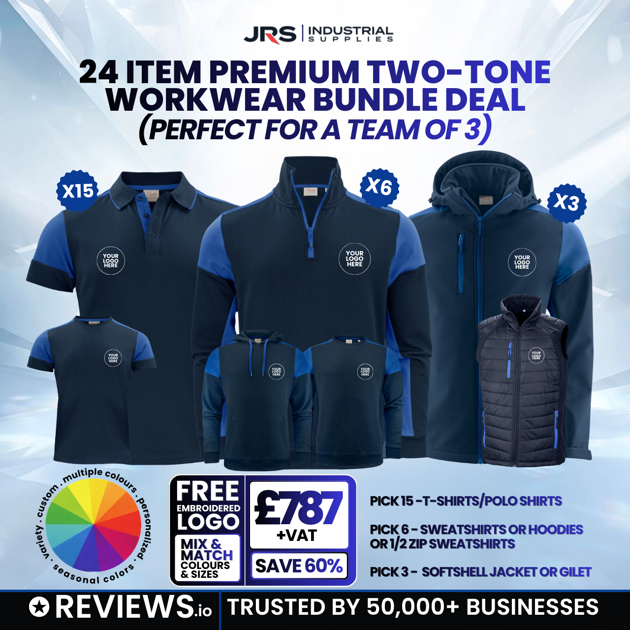 24 Item Premium Two-Tone Embroidered Workwear Bundle Deal