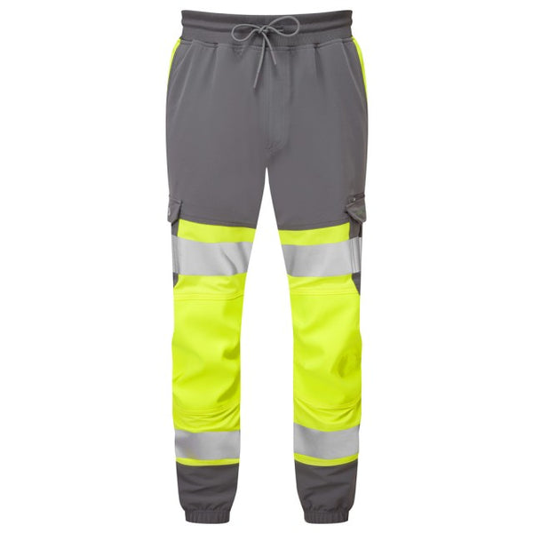 Leo Workwear Hawkridge jog trouser in hi-vis yellow and grey.