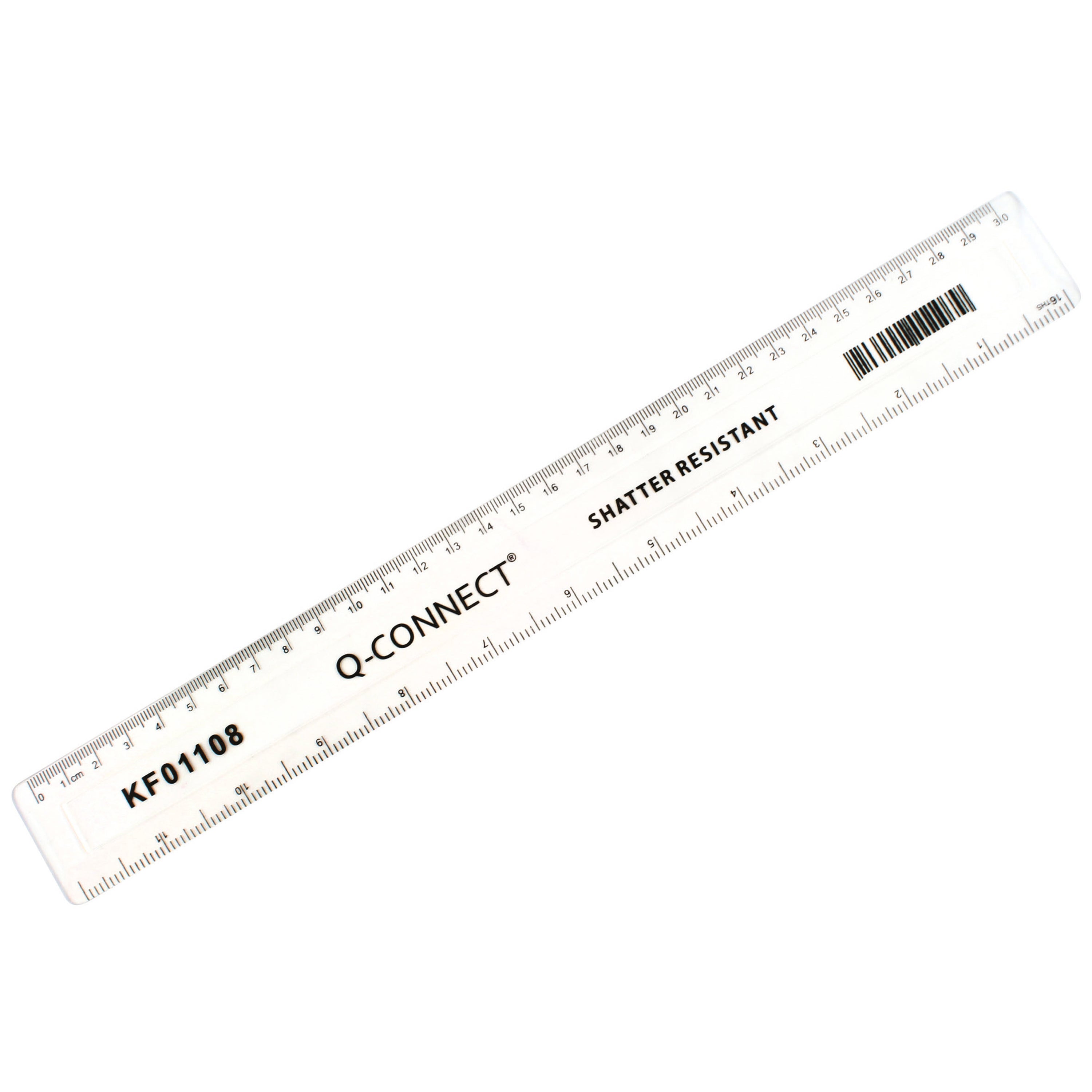 Q-connect Ruler Shatterproof 300mm Clear (inches On One Side And Cm/mm On The Other) Kf01108