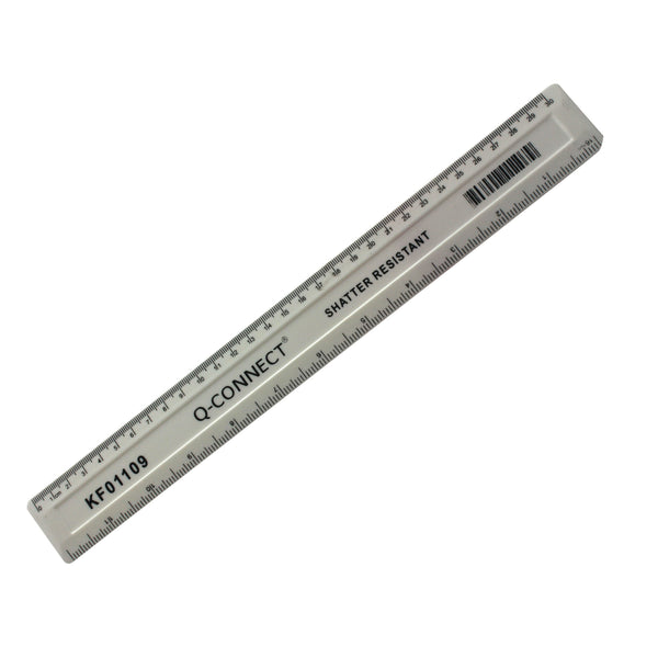 Q-connect Ruler Shatterproof 300mm White (inches On One Side And Cm/mm On The Other)