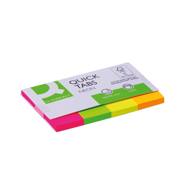 Q-connect Quick Tabs 20x50mm 50 Tabs 4 Pads Neon  (Pack of 200)