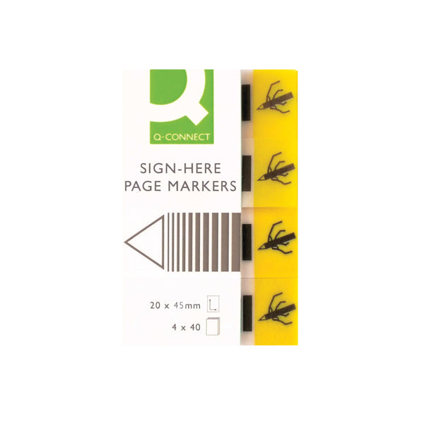 Q-connect Quick Tabs Sign-here 20x45mm 40 Tabs 4 Pads Yellow  (Pack of 160)
