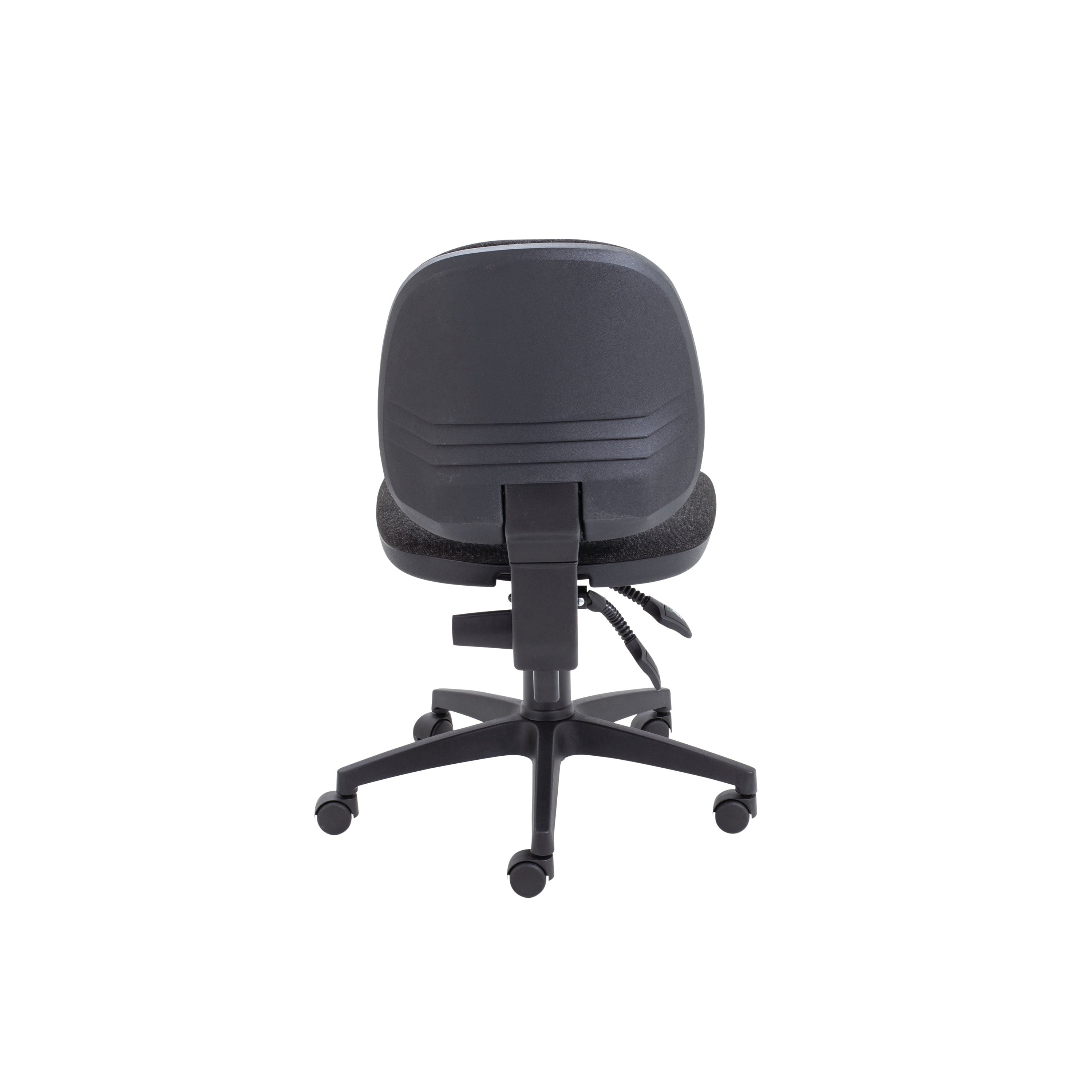 adjustable armrest of the charcoal Arista Concept operator chair.