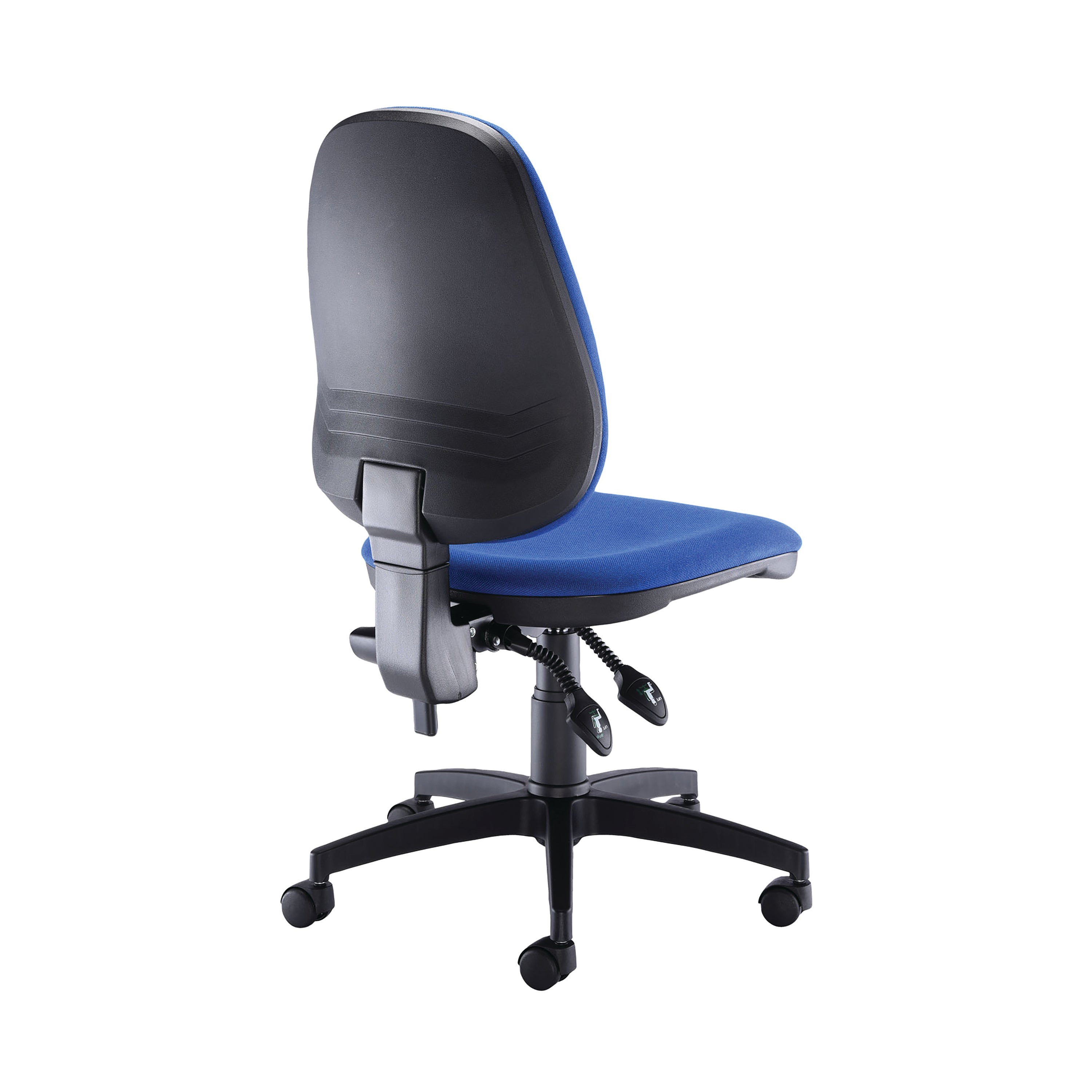 Arista Aire operator chair highlighting the vibrant blue mesh back.