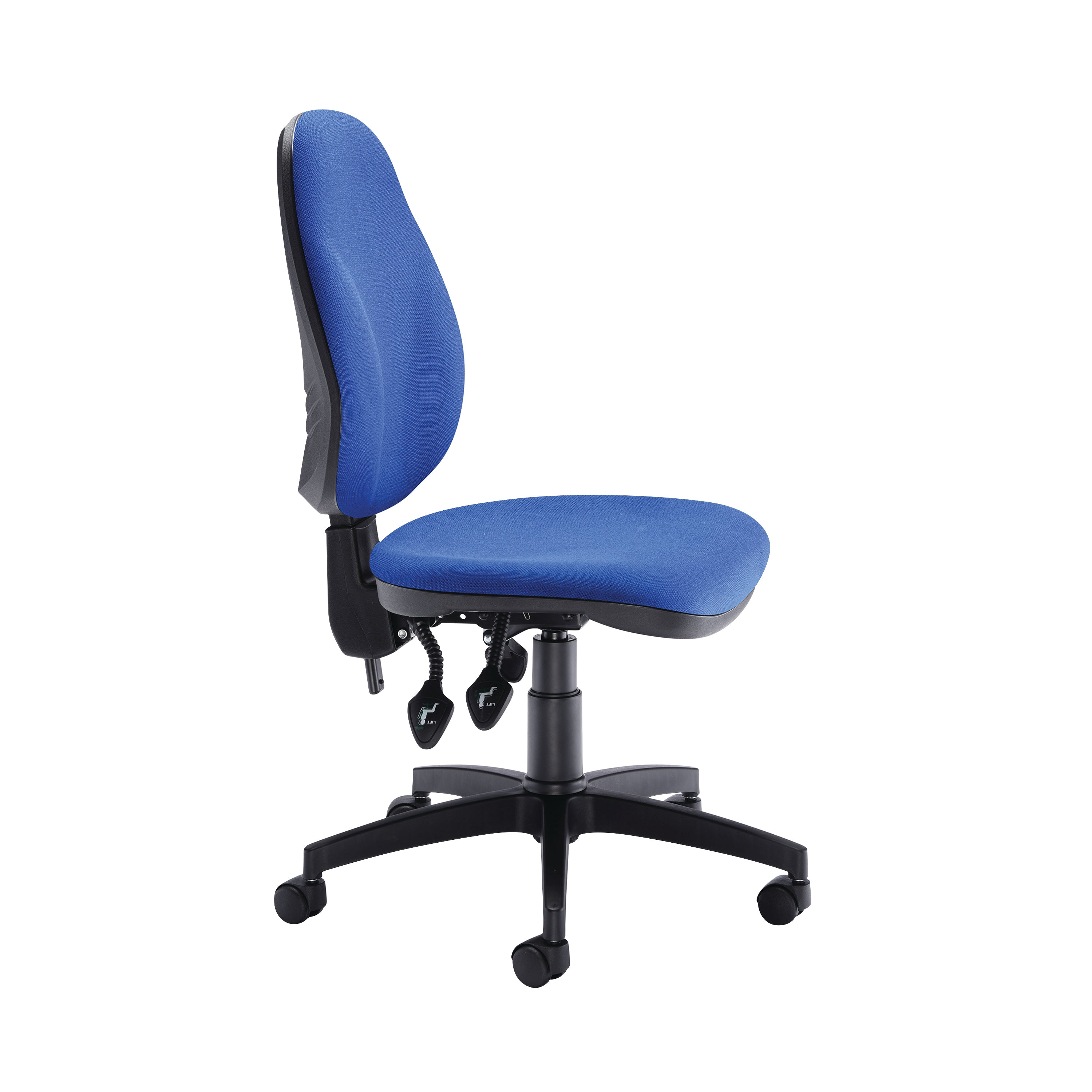 Blue Arista Aire Deluxe chair highlighting its ergonomic features.