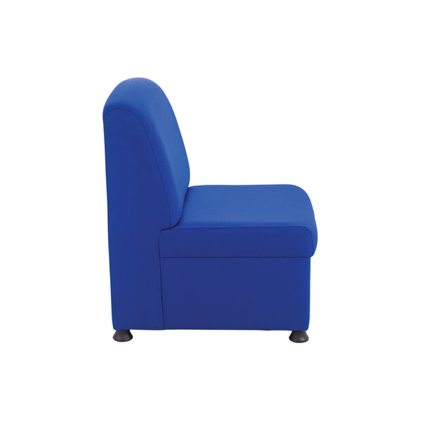 Blue Arista modular reception chair, showing its deep cushioned seat.