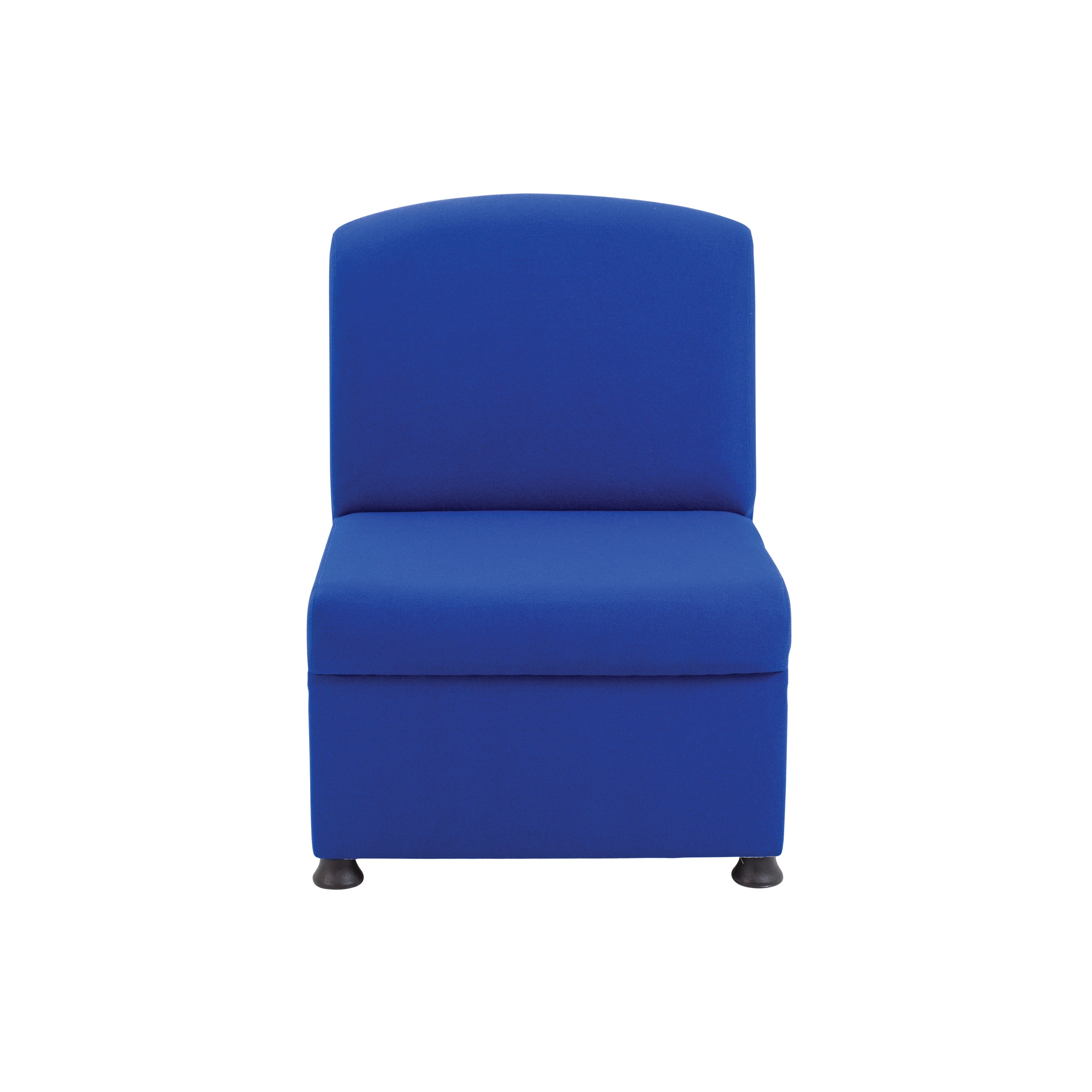 Durable blue fabric and stitching on the modular reception chair.