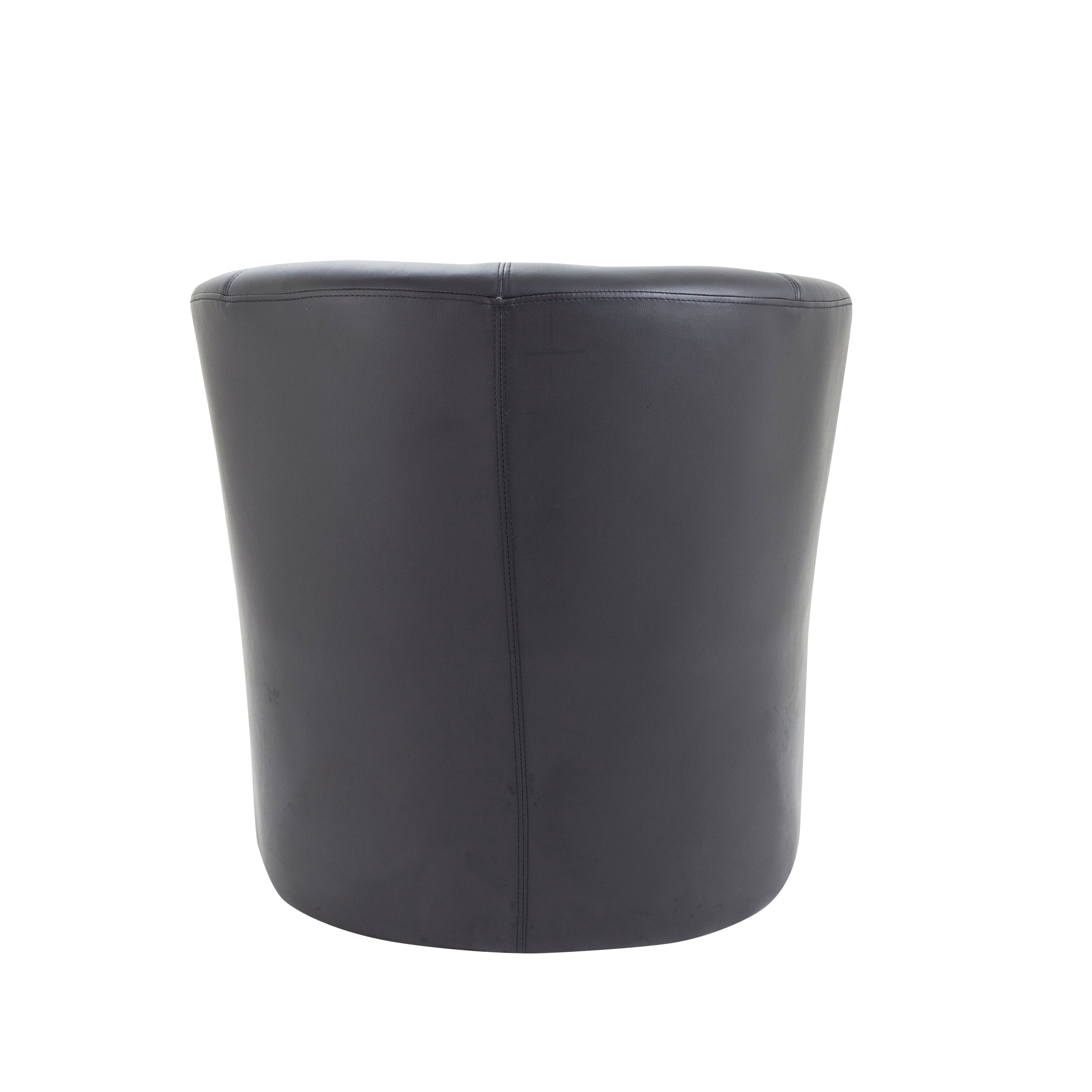 The deep, comfortable seat and gracefully curved back of the Avior black vinyl tub chair.