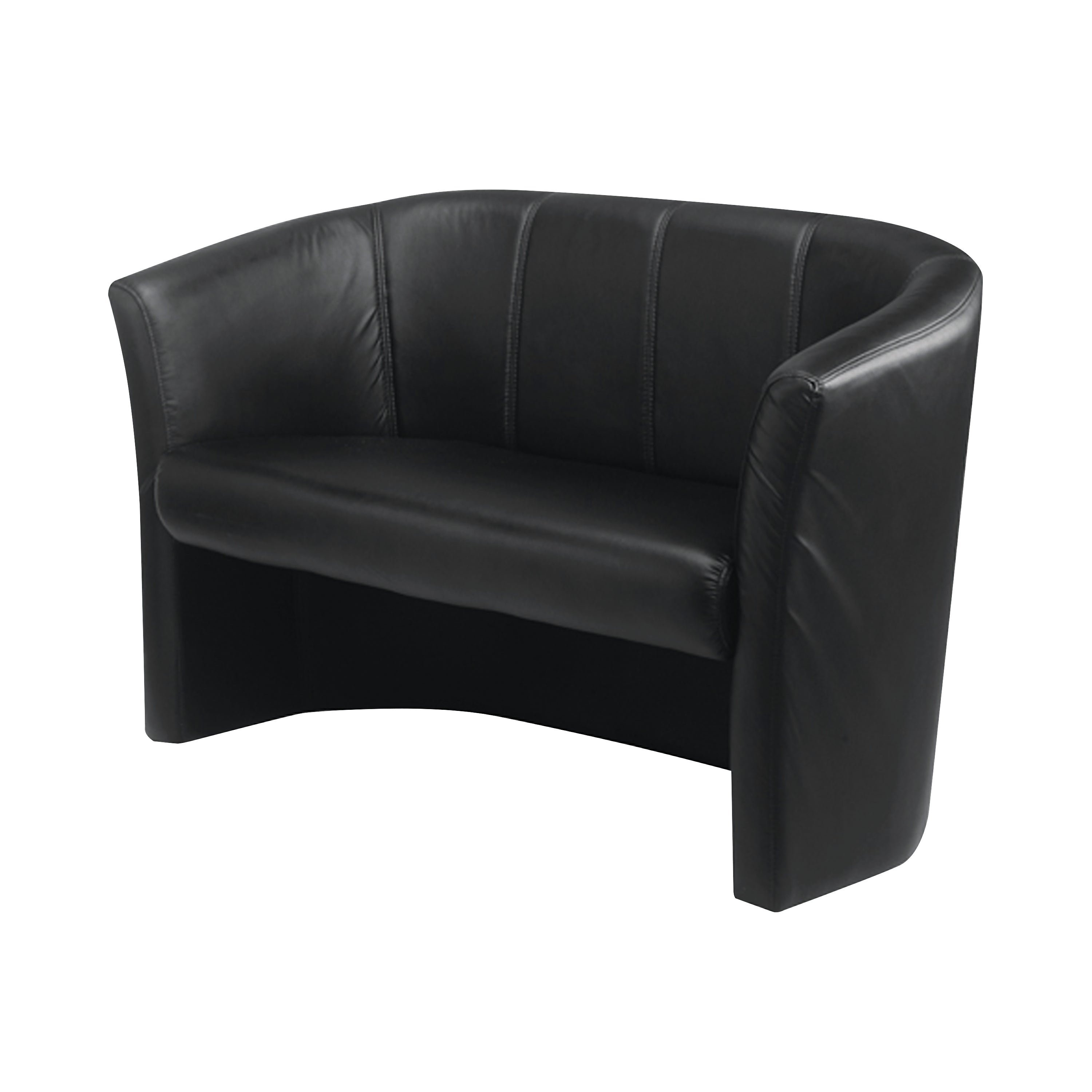 Avior 2-seat tub sofa in black vinyl, featuring a compact design and dark wooden feet.