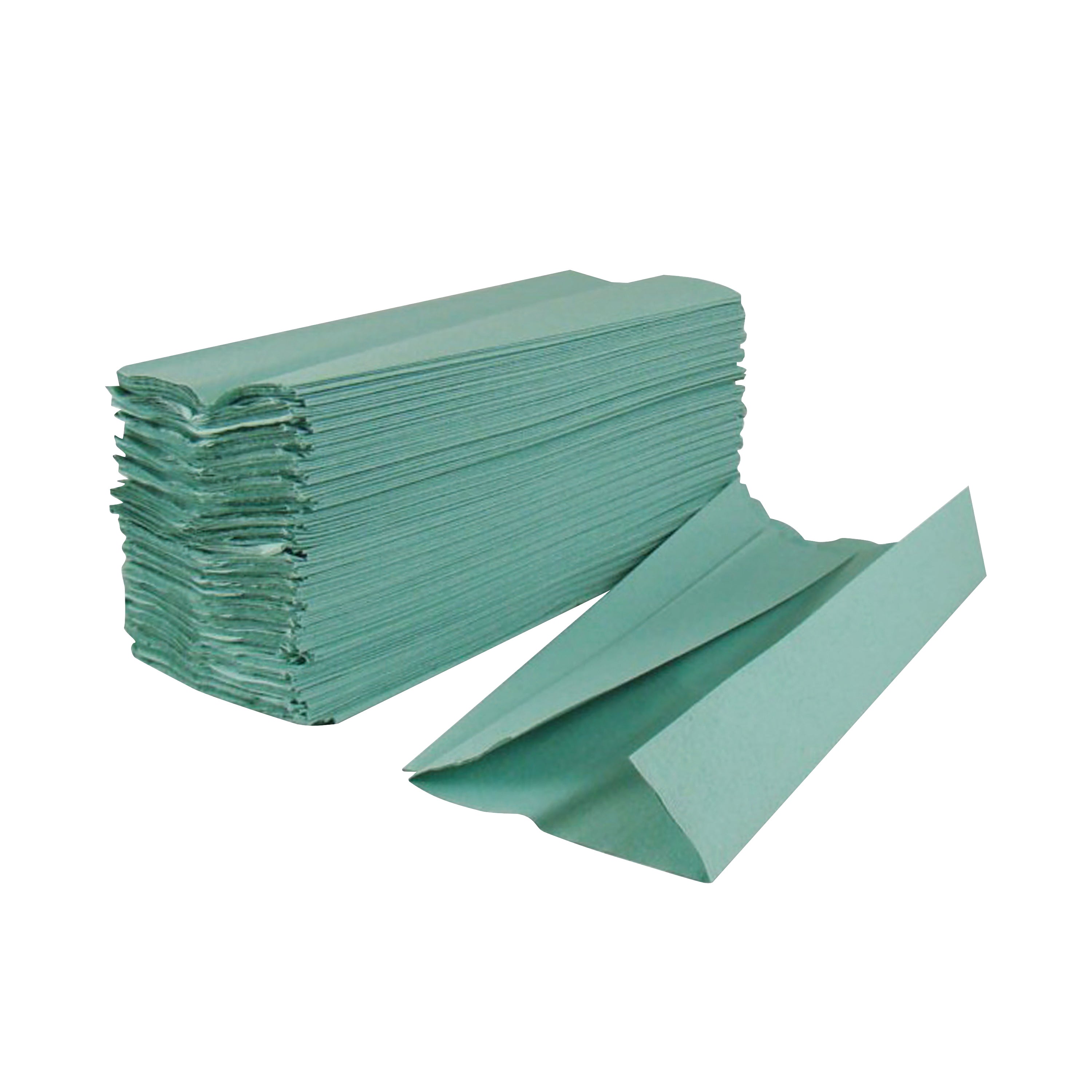 A pack of 2880 green 1-ply C-fold 2Work hand towels.