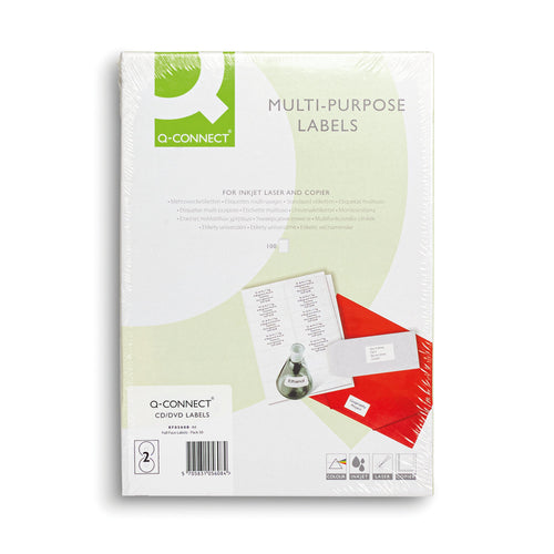 Q-connect Full Face Cd/dvd Labels 117mm Diameter X50 2 Per Sheet White (pack Of 100) Kf05608