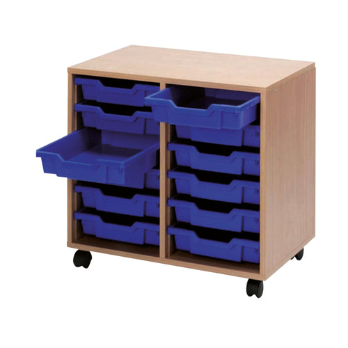 Jemini Mobile Storage Unit 12 Tray 710x495x650mm Beech Kf72339