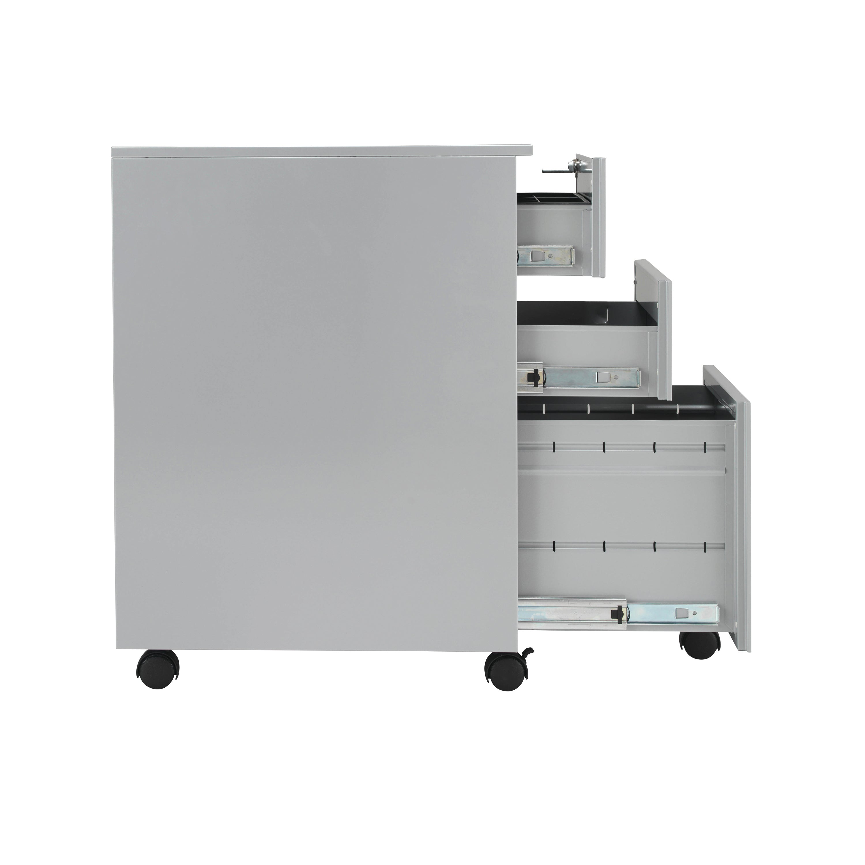 Jemini 3 Drawer Mobile Pedestal Steel 380x470x615mm Silver Kf74155