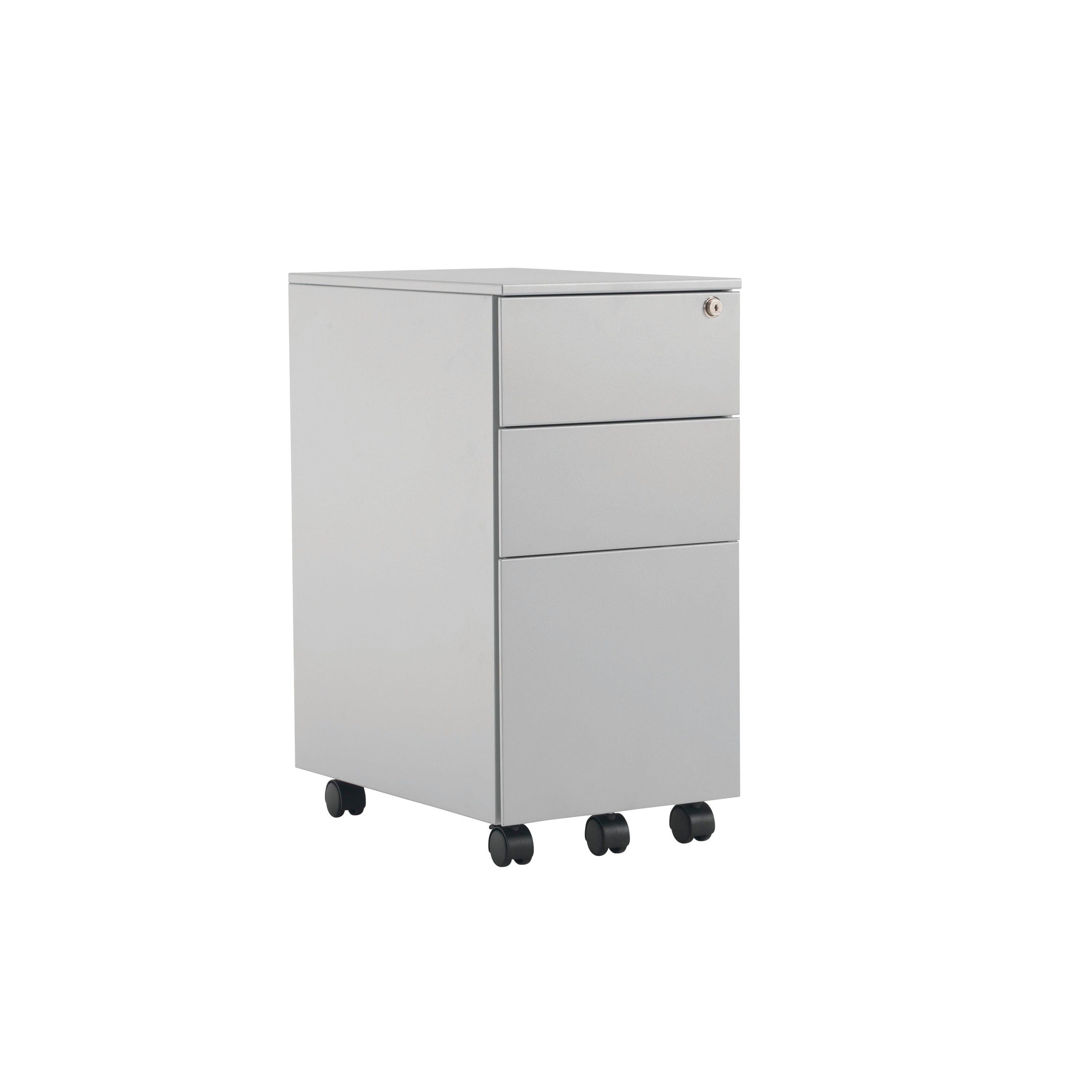 Jemini 3 Drawer Mobile Pedestal Slimline Steel 300x470x615mm Silver Kf74157