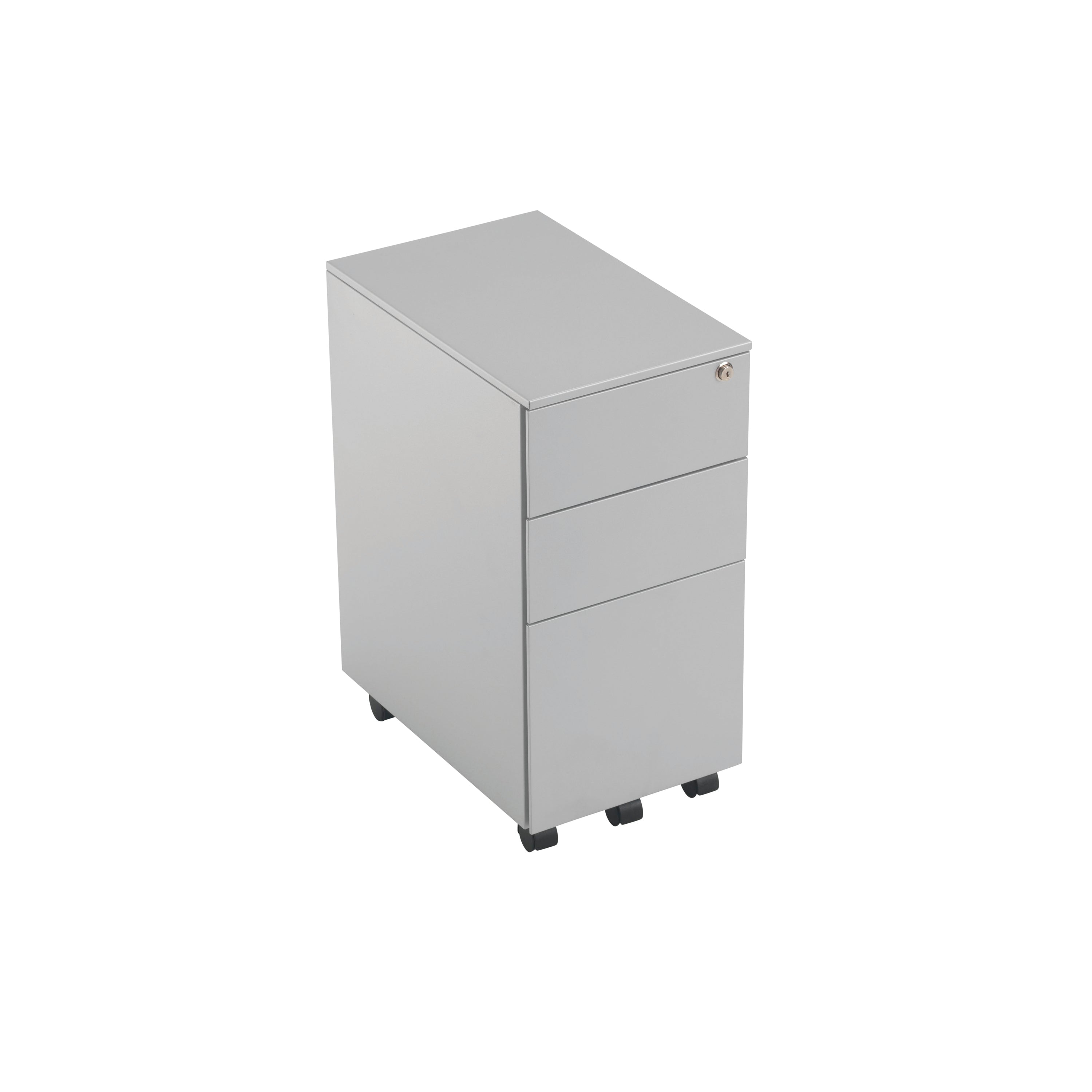Jemini 3 Drawer Mobile Pedestal Slimline Steel 300x470x615mm Silver Kf74157