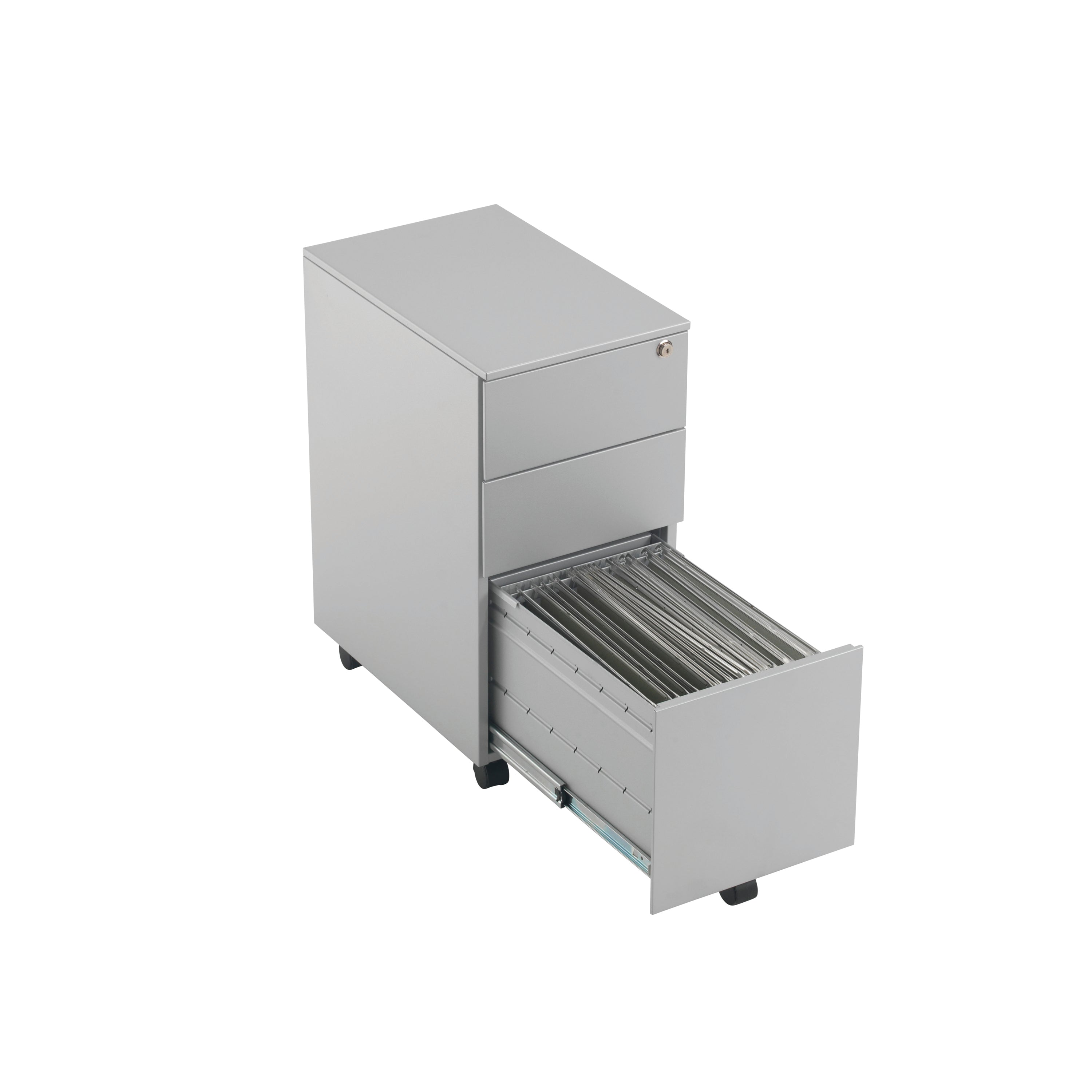 Jemini 3 Drawer Mobile Pedestal Slimline Steel 300x470x615mm Silver Kf74157