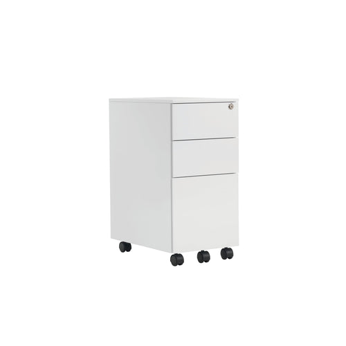 Jemini 3 Drawer Mobile Pedestal Slimline Steel 300x470x615mm White Kf74158