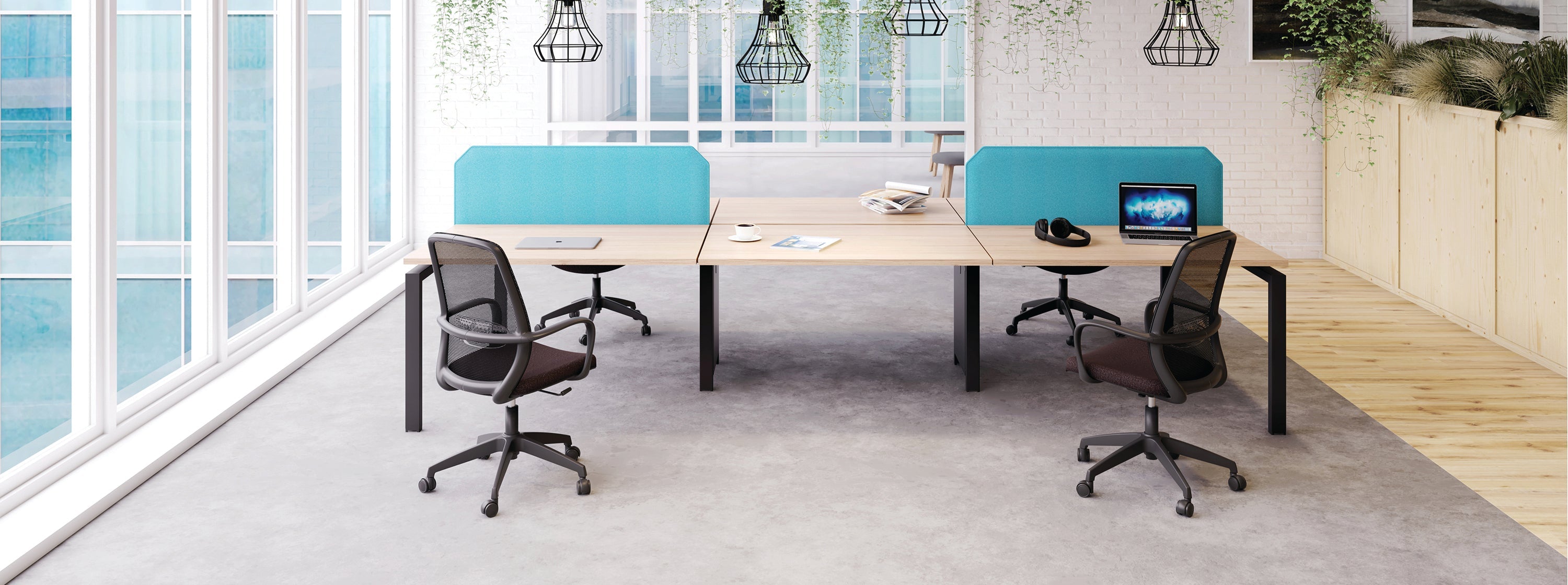 Jemini 2 Person Bench Desk 1400x1600x730mm White/white Kf809050