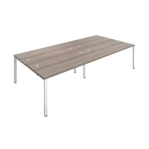 Jemini 4 Person Bench Desk 2800x1600x730mm Grey Oak/white Kf809098