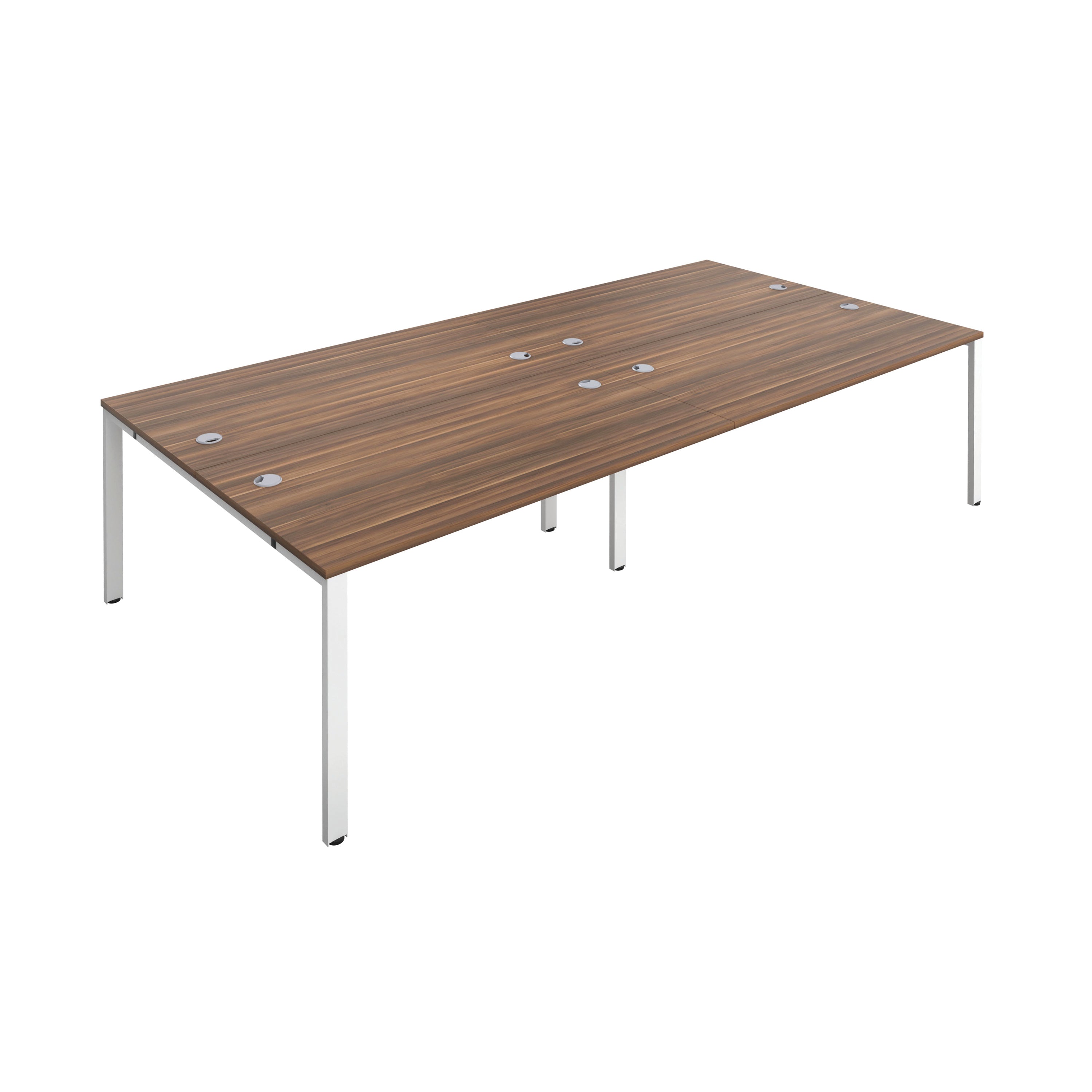 Jemini 4 Person Bench Desk 2800x1600x730mm Dark Walnut/white Kf809135