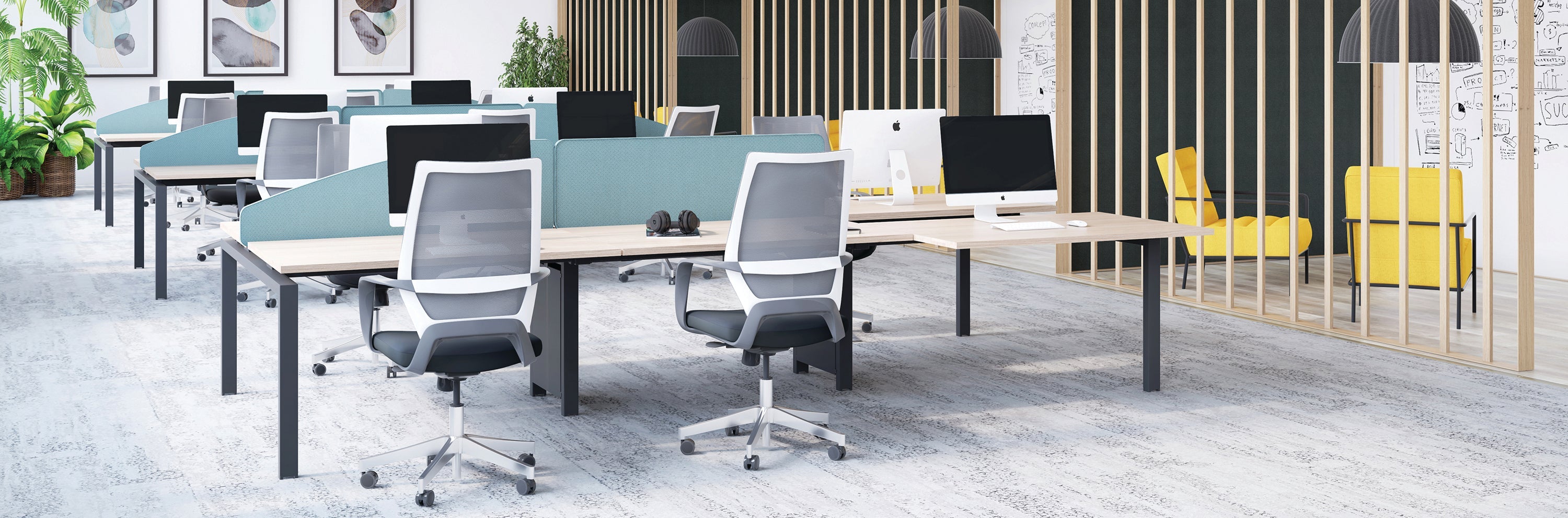 Jemini 2 Person Bench Desk 3200x1600x730mm Grey Oak/white Kf809395