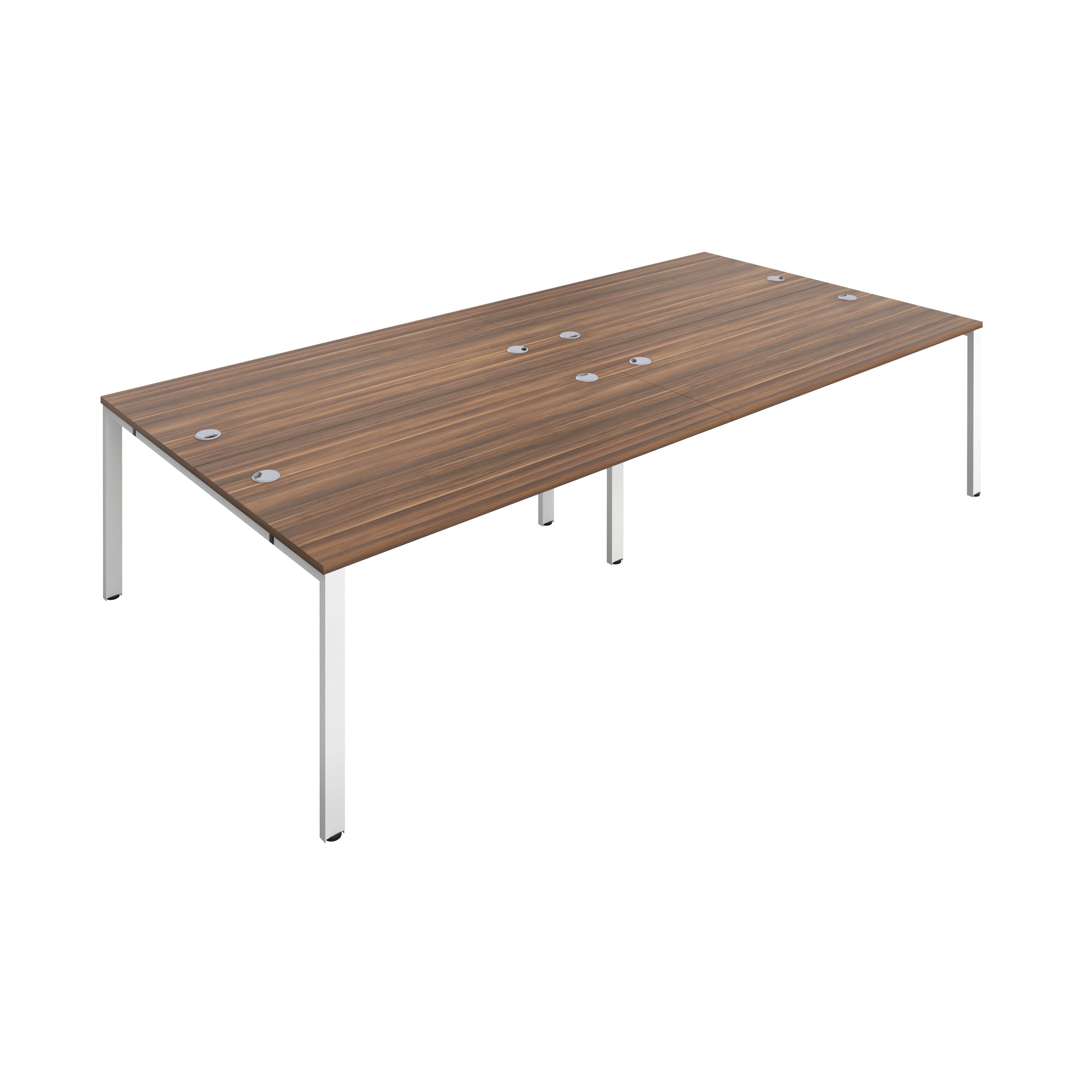 Jemini 4 Person Bench Desk 3200x1600x730mm Dark Walnut/white Kf809494
