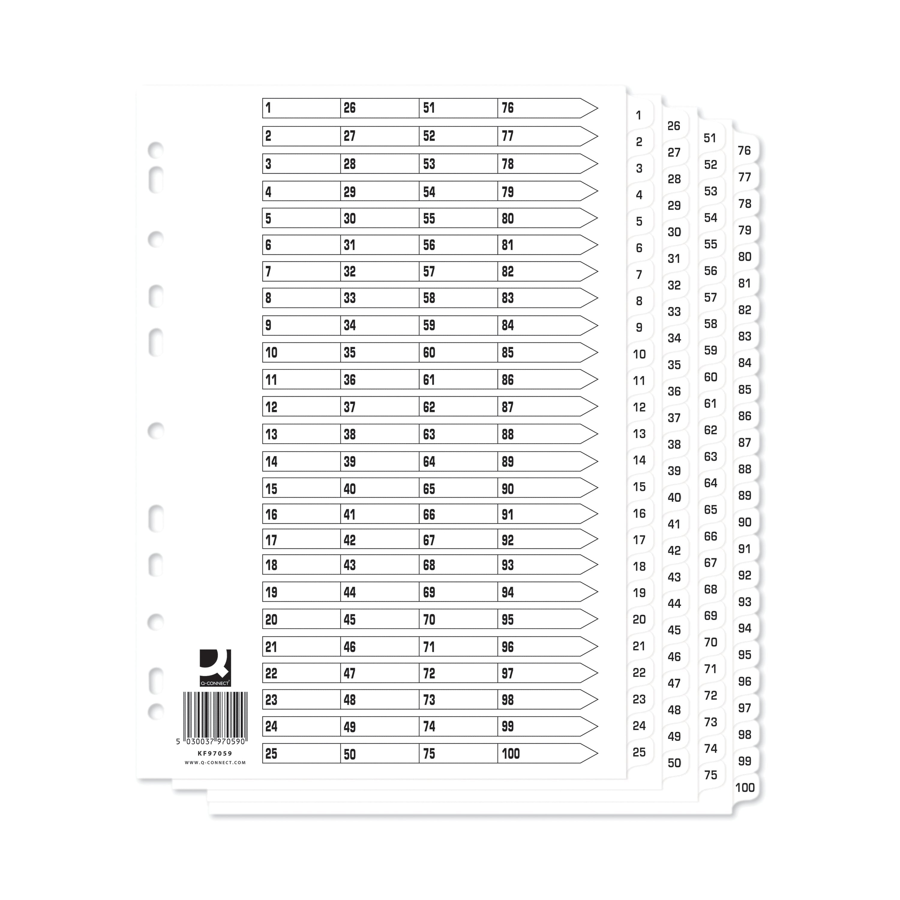 Q-connect A4 1-100 Mylar Index (10 Pack) Kf97059q