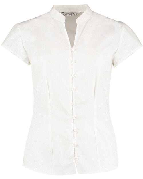 Kustom Kit KK727 Ladies Tailored Fit  Mandarin Collar Cap Sleeve Blouse