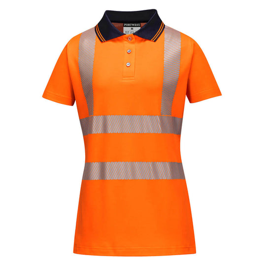 Orange women's hi-vis vest with front zip and dual-tone reflective safety tape
