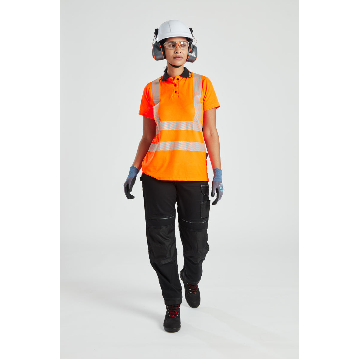 Action shot of a model wearing the full Portwest women's workwear range.