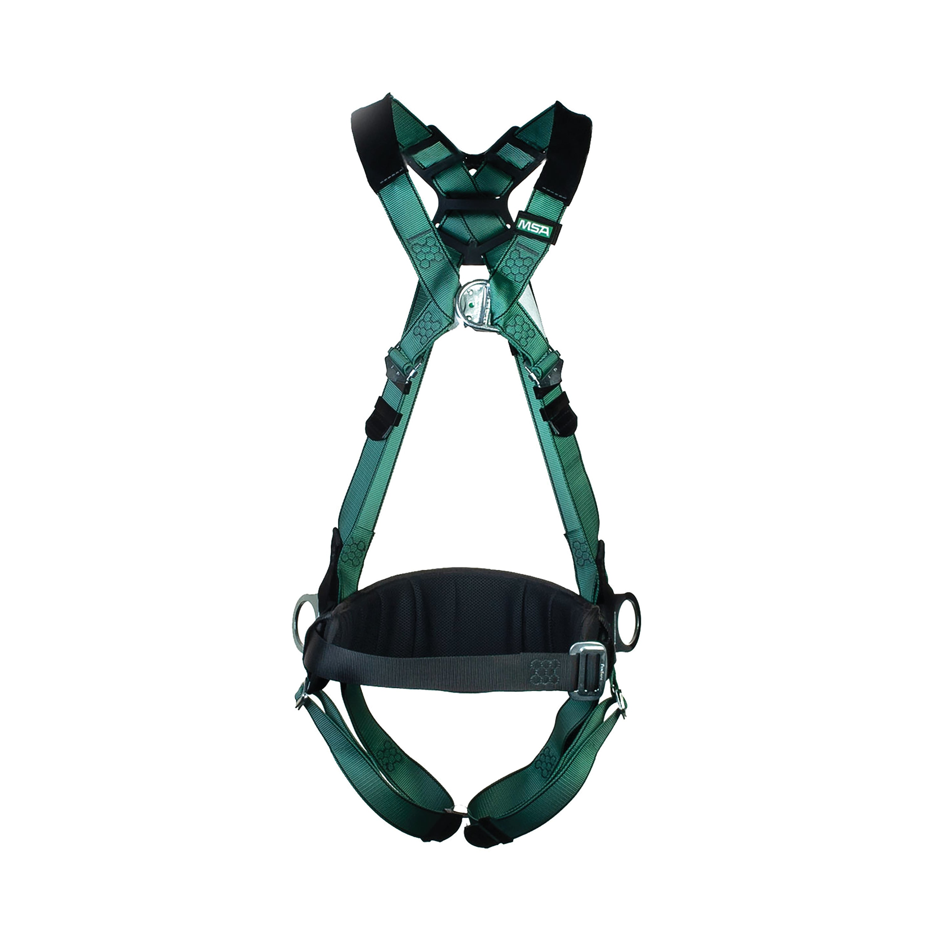Msa V-form Full Body Back Chest Hip D-ring Qwik-fit Safety Harness With Waistbelt Grn Xs Msa10206048