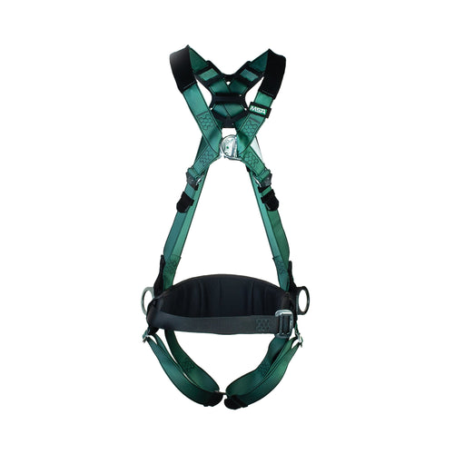 Msa V-form Full Body Back Chest Hip D-ring Qwik-fit Safety Harness With Waistbelt Grn Xs Msa10206048