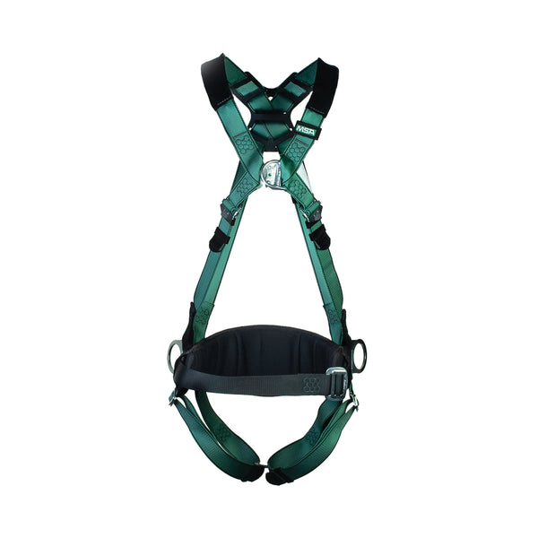 Msa V-form Full Body Back Chest Hip D-ring Qwik-fit Safety Harness With Waistbelt Grn Xs Msa10206048