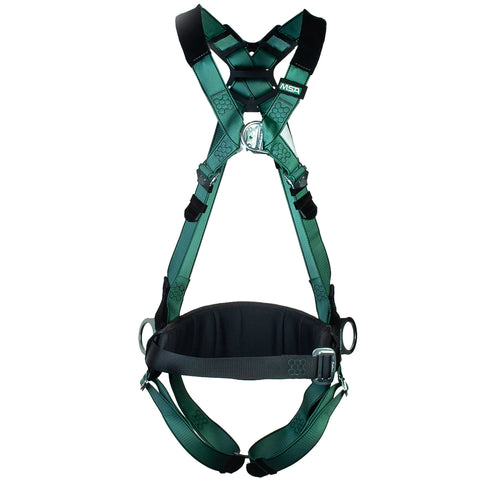 Msa V-form Full Body Back Chest Hip D-ring Qwik-fit Safety Harness With Waistbelt Grn Msa10206049