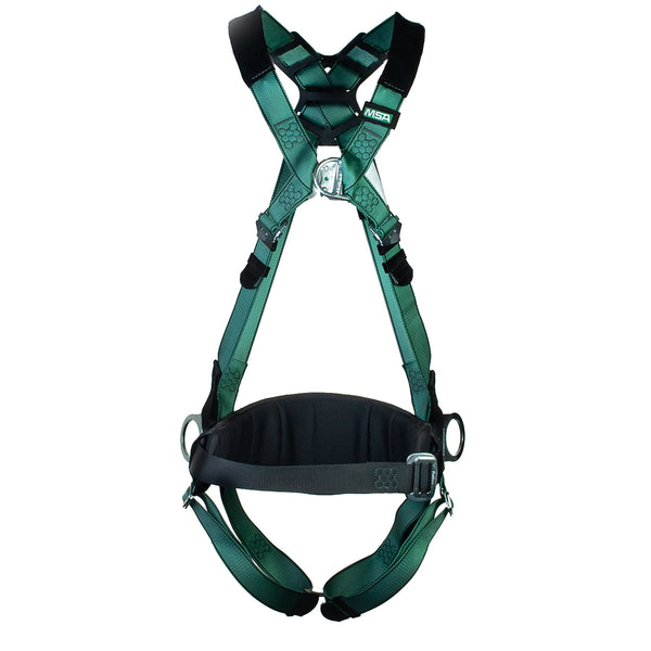 Msa V-form Full Body Back Chest Hip D-ring Qwik-fit Safety Harness With Waistbelt Grn Msa10206049