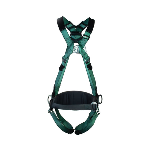 Msa V-form Full Body Back Chest Hip D-ring Qwik-fit Safety Harness With Waistbelt Grn Xl Msa10206050
